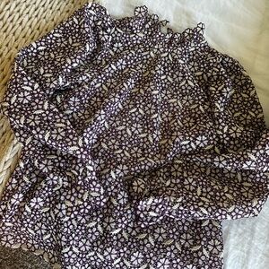 Sezane burgundy floral eyelet lace blouse 🌸